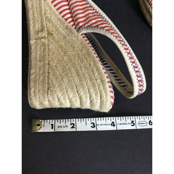 Bongo Women's Shoes Wedges Heel Striped Pearl Button Wrapped Red White Size 10M - Picture 10 of 10